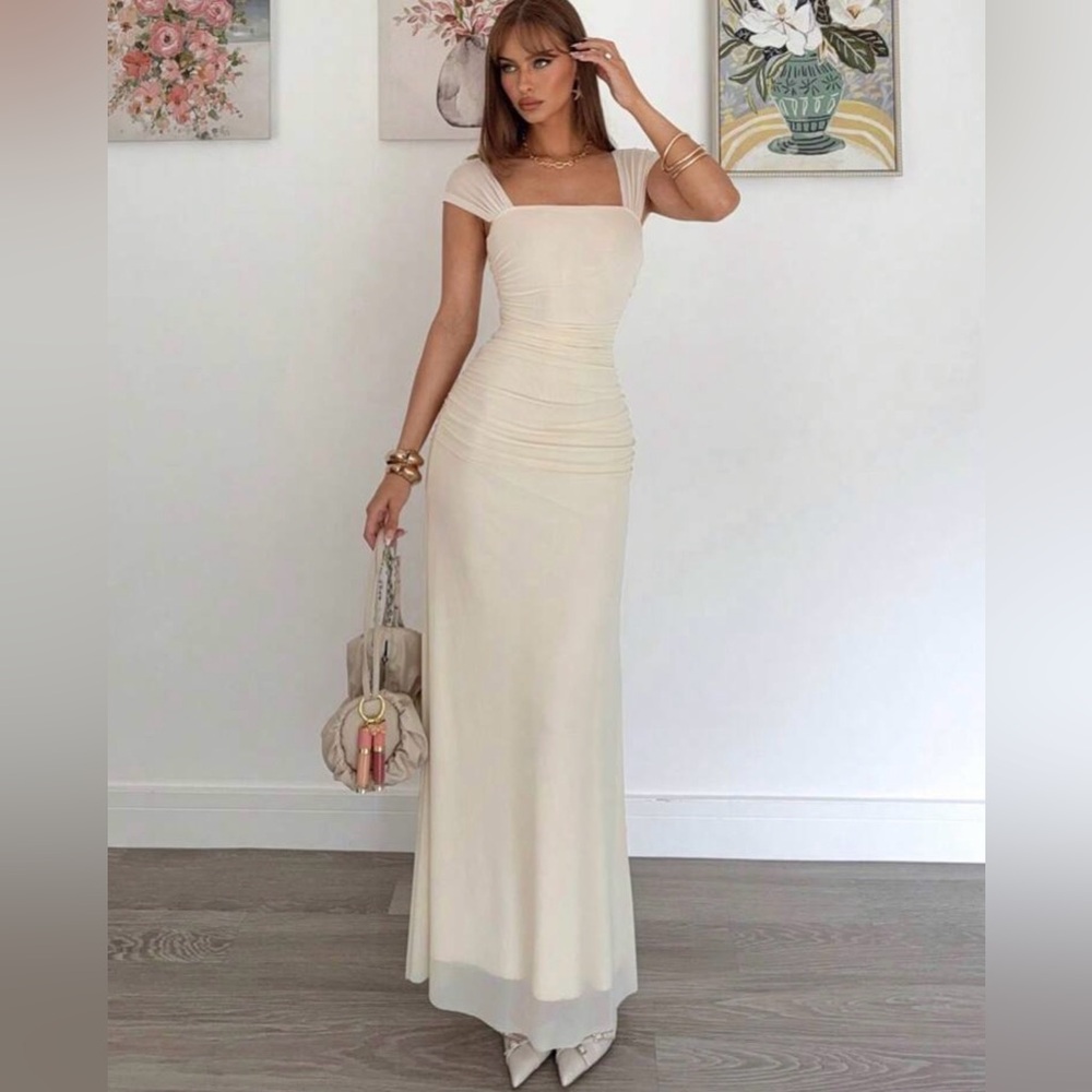 Tan Mesh Bodycon Maxi Dress